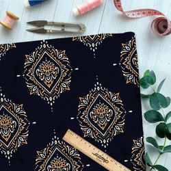 Ткань дюспо симметричная медно-железная роспись на чёрном фоне