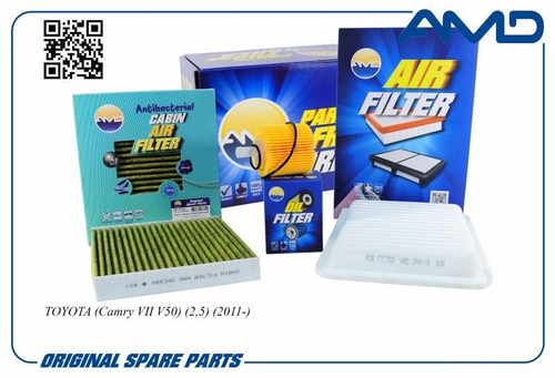Комплект фильтров Toyota Rav IV 2.2 D Camry V40 2.5 V50 3.5 (воздуш. + масл.+ антибак. салон.) (AMD)