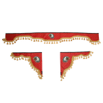 Ламбрекен с косынками универсальные стеганые Орел (экокожа, красный, золотые кисточки)