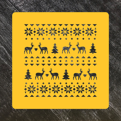 Трафарет новогодний №53 Норвежский узор Олени и снежинки