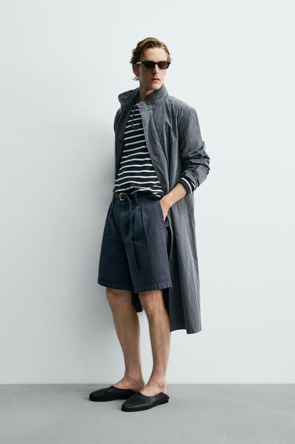 ZARA X AARON LEVINE ШОРТЫ RELAXED FIT С ЗАЩИПАМИ, ПУДРОВО-СИНИЙ