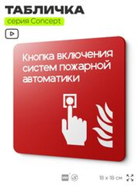 Табличка Кнопка включения систем пожарной безопасности, на дверь и стену, навигационная и информационная, серия CONCEPT, 18х18 см, Айдентика Технолоджи