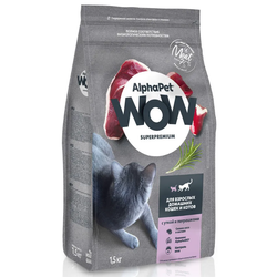 ALPHA PET WOW Сухой корм для взрослых кошек с уткой и потрошками 1,5 кг