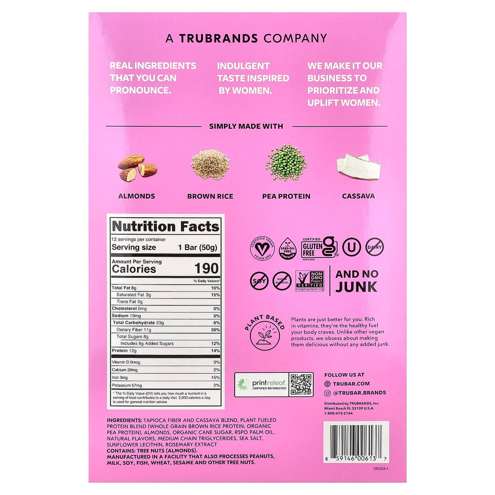 Trubar, протеиновый батончик на растительной основе, пончики, 12 батончиков по 50 г (1,76 унции)