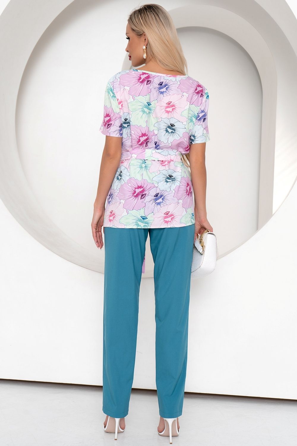 Костюм брючный Флай (принт/бирюза) К11-37/7 Nikol