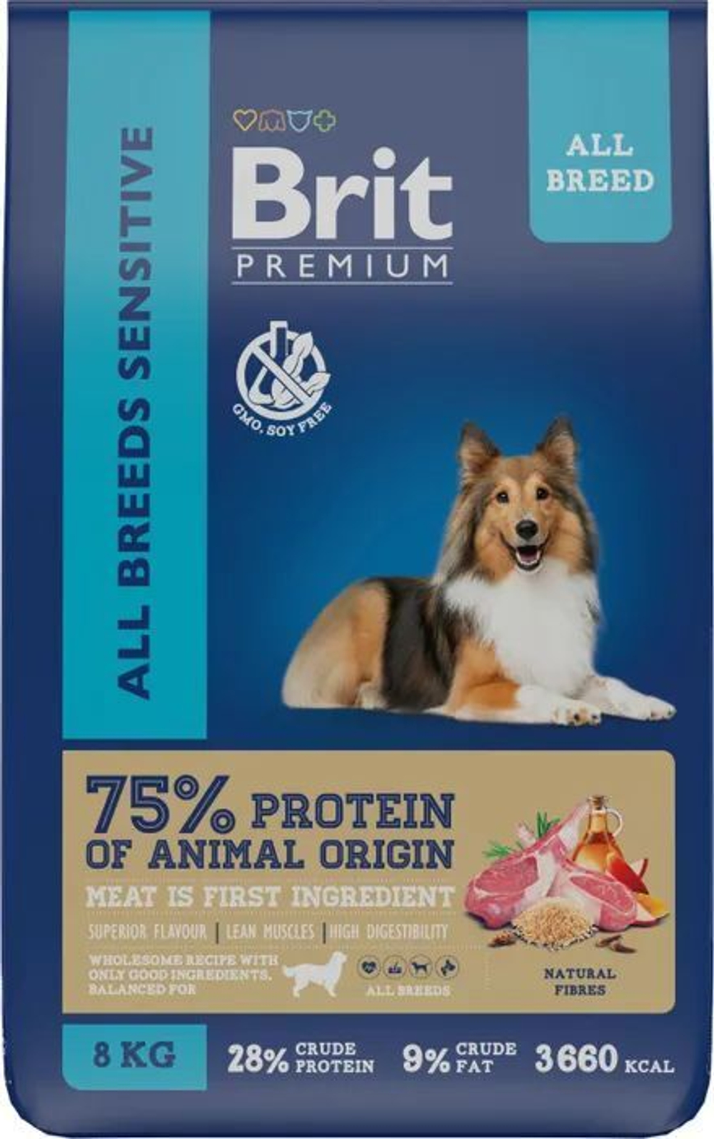 Корм для собак сухой BRIT PREMIUM "Dog Sensitive" для взрослых животных с чувствительным пищеварением, с ягнёнком и индейкой, 8 кг