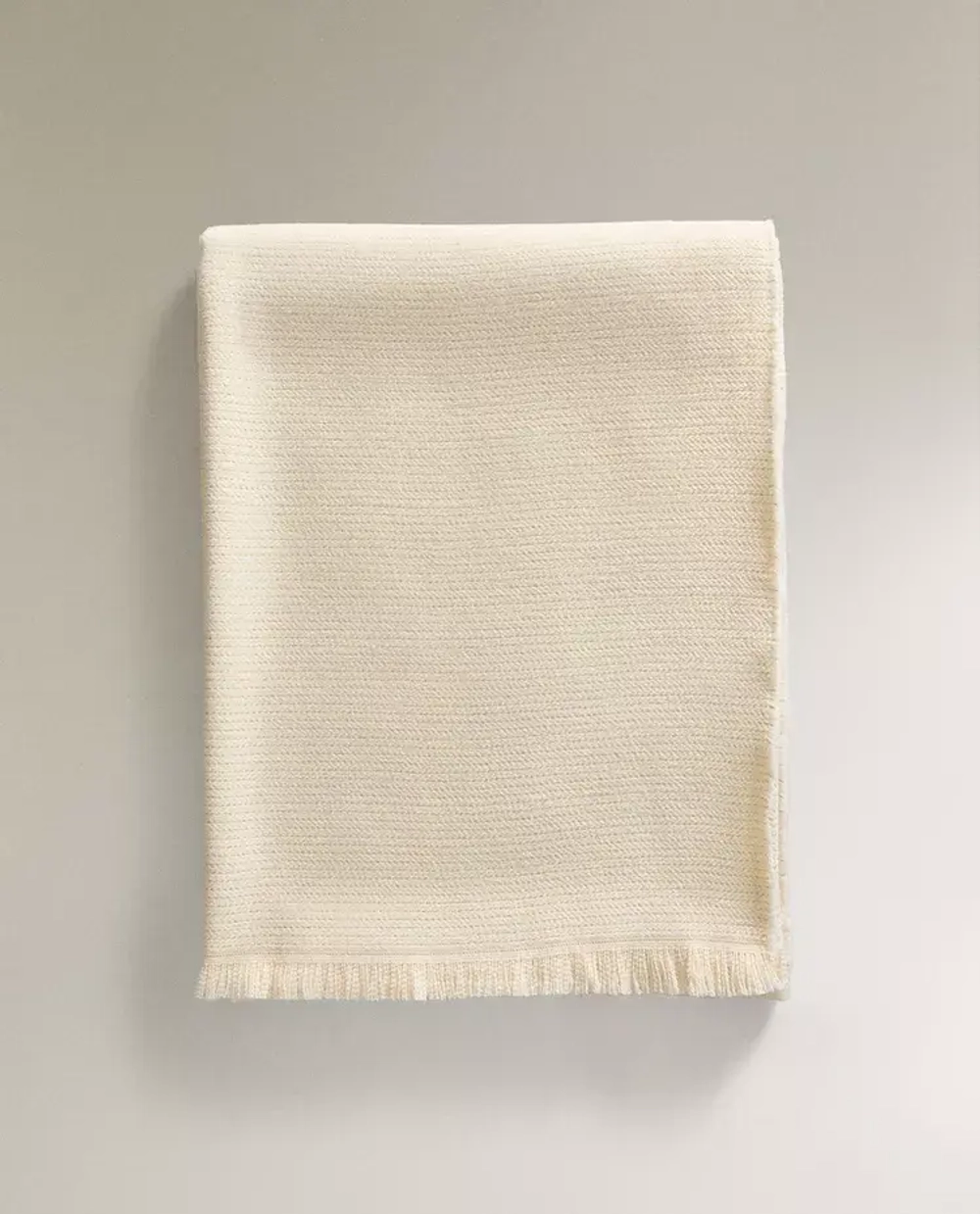 ZARA HOME ПЛЕД С БАХРОМОЙ, ЭКРЮ