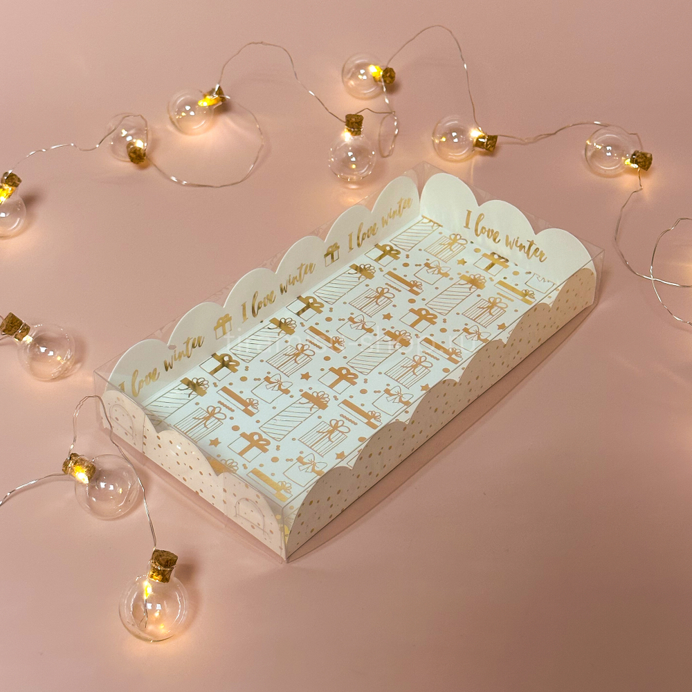 Коробка для десертов с прозрачной крышкой "I love winter", 10х21х3 см