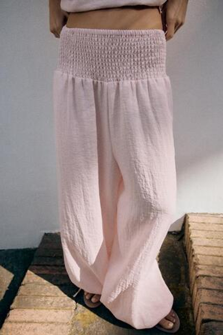 ZARA БРЮКИ BAGGY С ЭЛАСТИЧНЫМ ПОЯСОМ, СВЕТЛО-РОЗОВЫЙ