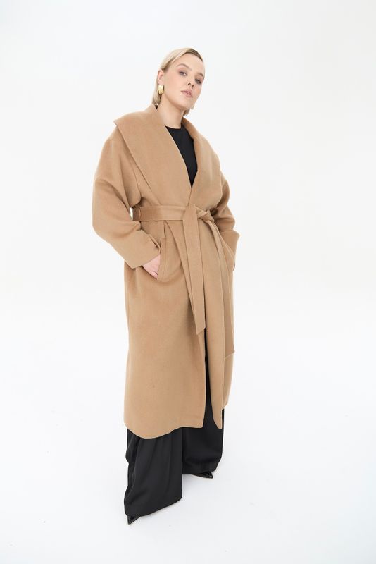 Пальто с широким воротником, кэмел