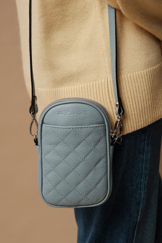Сумка кожаная на плечо кросс-боди голубая