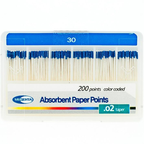 Бумажные штифты ( пины стоматологические ) конус 0,2 №30 Медента, 200шт/уп. ( абсорберы ).