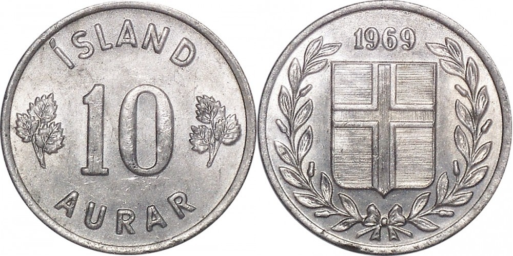 Исландия 10 эйре, 1946-1969 Герб XF