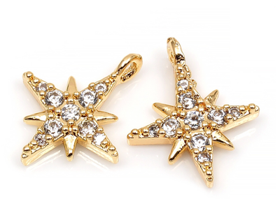 251432-з Подвеска "Северная звезда" с прозрачными фианитами 13*10мм, позолота