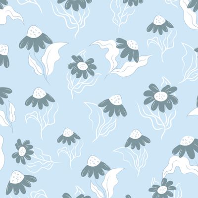 Синие ромашки на голубом фоне