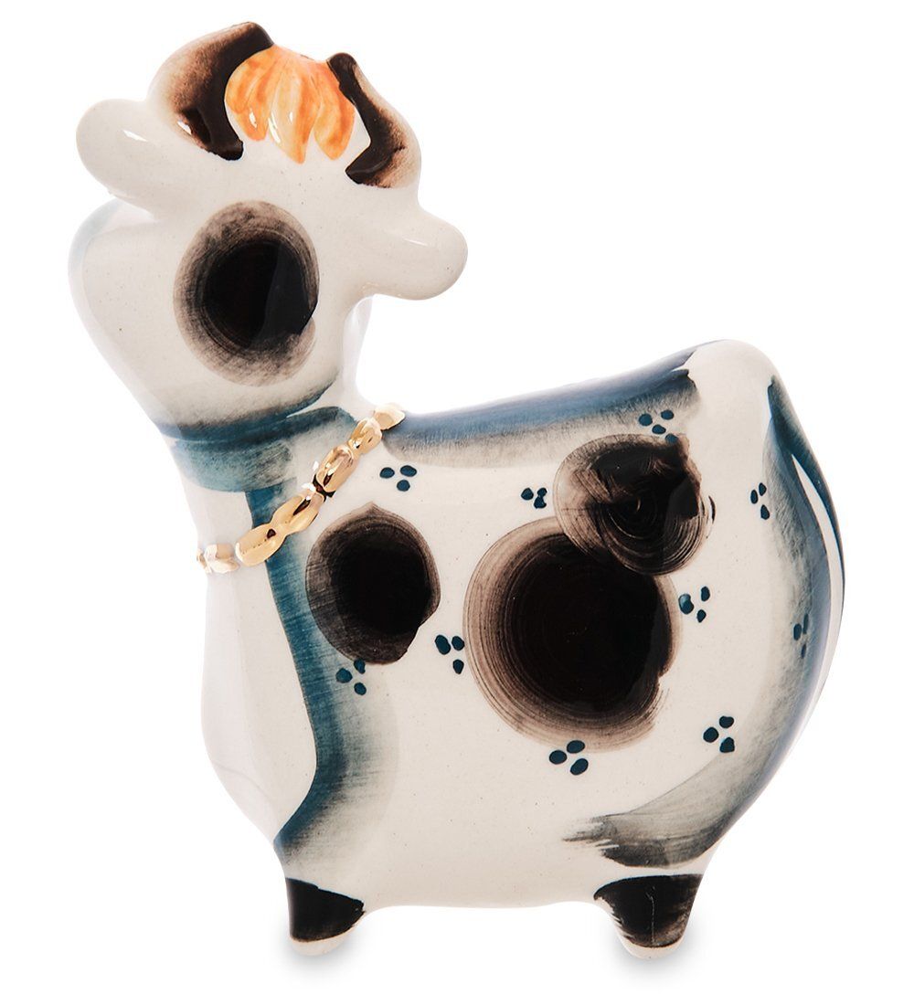 ГЛ- 657 Фигурка «Корова с колокольчиком» цв. золото (Гжельский фарфор)