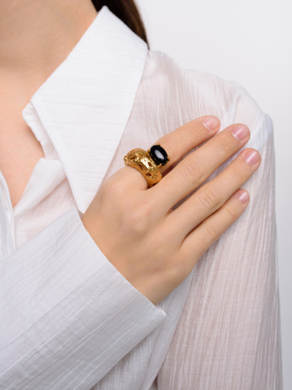 Кольцо "Matte antique" чёрный агат