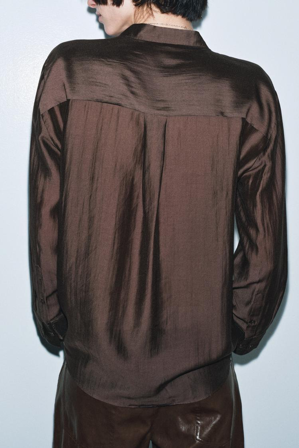 ZARA СТРУЯЩАЯСЯ РУБАШКА ZW COLLECTION, КОРИЧНЕВЫЙ