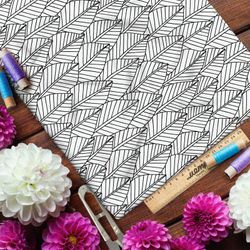 Ткань шифон плотный рисунок чёрно-белых листьев