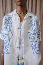 Рубашка Soeurs со Стеклянными Пуговицами бело-голубая