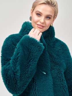 Шуба из шерсти чебурашка тедди экошуба, темно-зеленая, SilverFox
