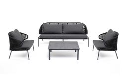 "Милан" лаунж-зона 5-местная плетеная из роупа (веревки), каркас алюминиевый серый, роуп темно-серый