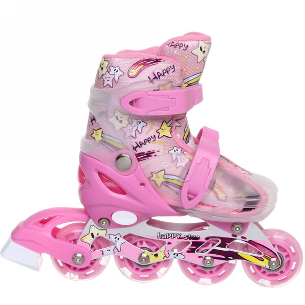 Коньки роликовые раздвижные Happy Star 668AT в наборе: шлем, защита, размер S (29-33), розовый