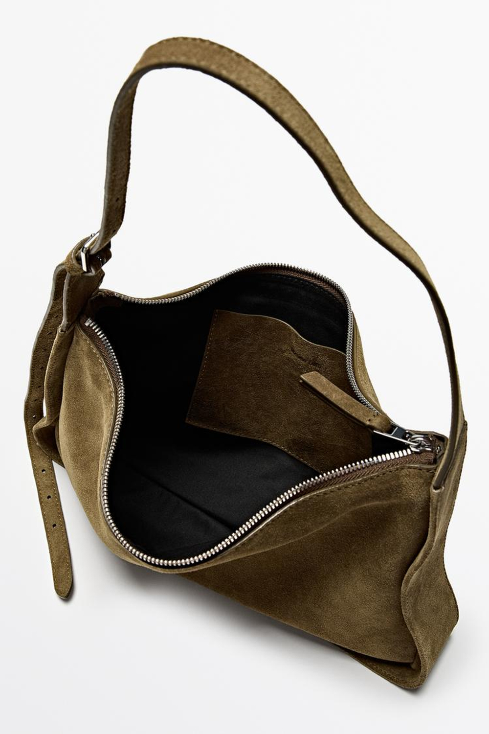 Massimo Dutti Сумка через плечо из натуральной замши, зеленый хаки