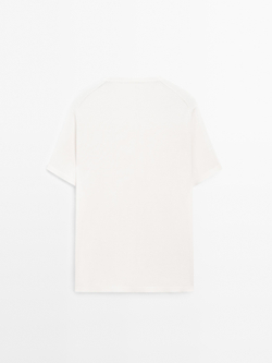 Massimo Dutti Хлопковая футболка с коротким рукавом, кремовый