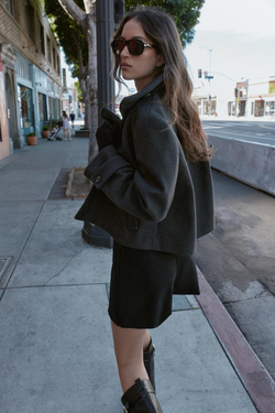 ZARA КОРОТКОЕ ПАЛЬТО С ВЫСОКИМ ВОРОТНИКОМ, СЕРЫЙ МЕЛАНЖ