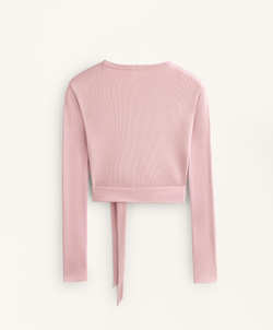 Oysho Футболка с длинными рукавами на запахе в рубчик, розовый