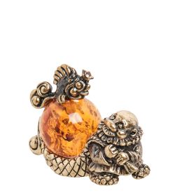 Народные промыслы AM- 566 Фигурка «Старик с неводом» (латунь, янтарь)