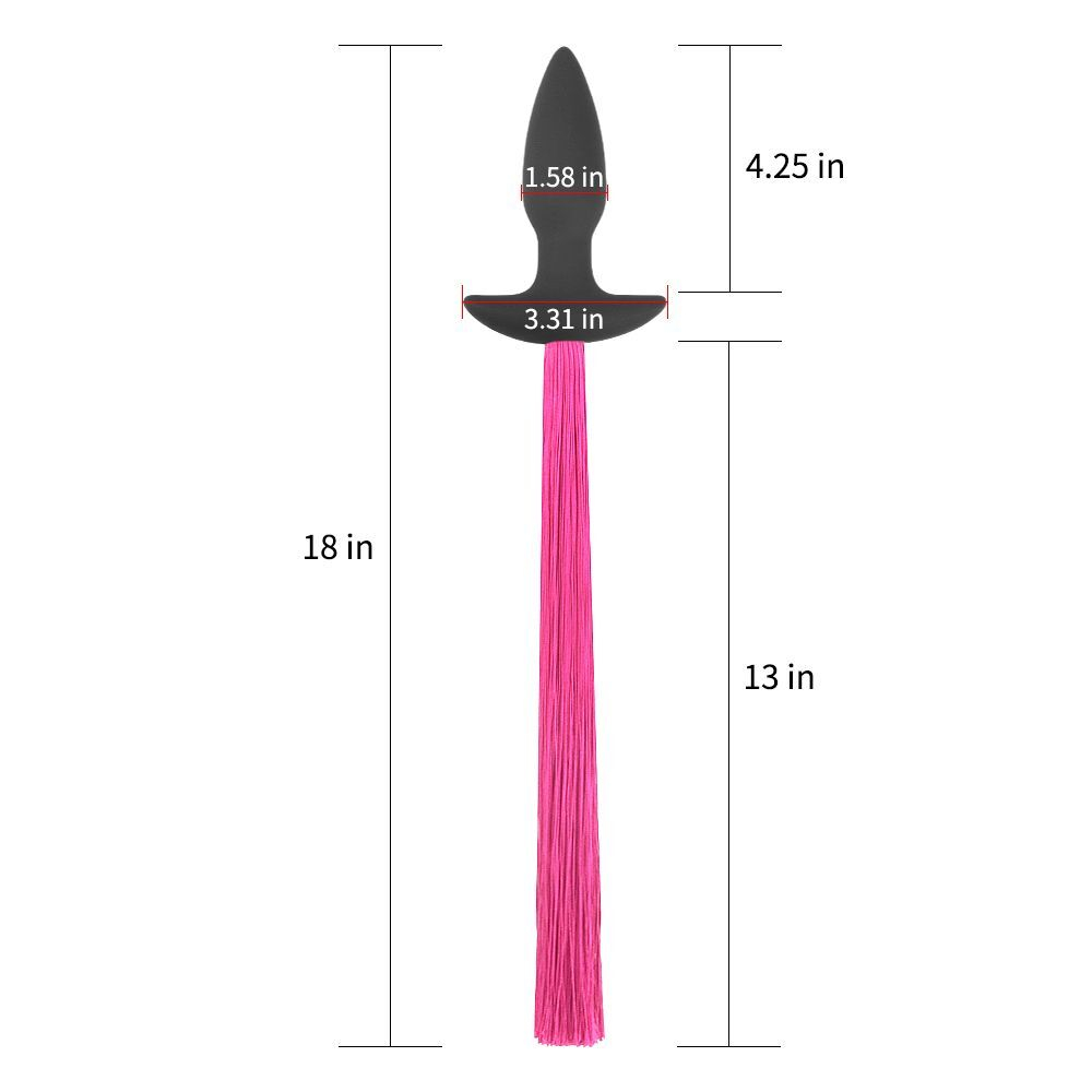 Черная анальная пробка с розовым хвостом Silicone Anal Plug with Pony Tail (Цвет: черный с розовым)