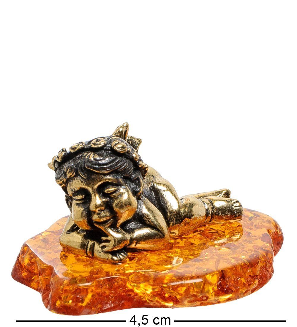 Народные промыслы AM-1827 Фигурка «Ангелочек мечтатель» (латунь, янтарь)