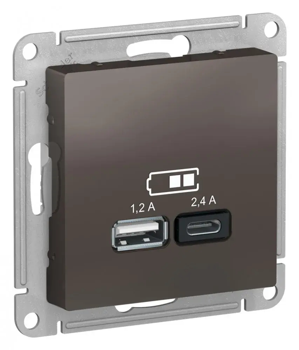 ATLASDESIGN USB РОЗЕТКА А+С, 5В/2,4А, 2х5В/1,2А, механизм, МОККО