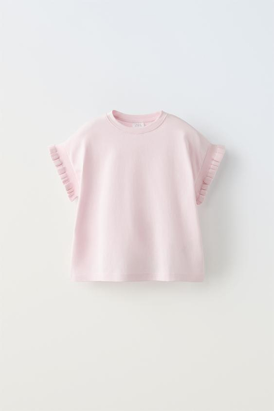 ZARA КОМБИНИРОВАННАЯ ФУТБОЛКА С ВОЛАНАМИ, РОЗОВЫЙ