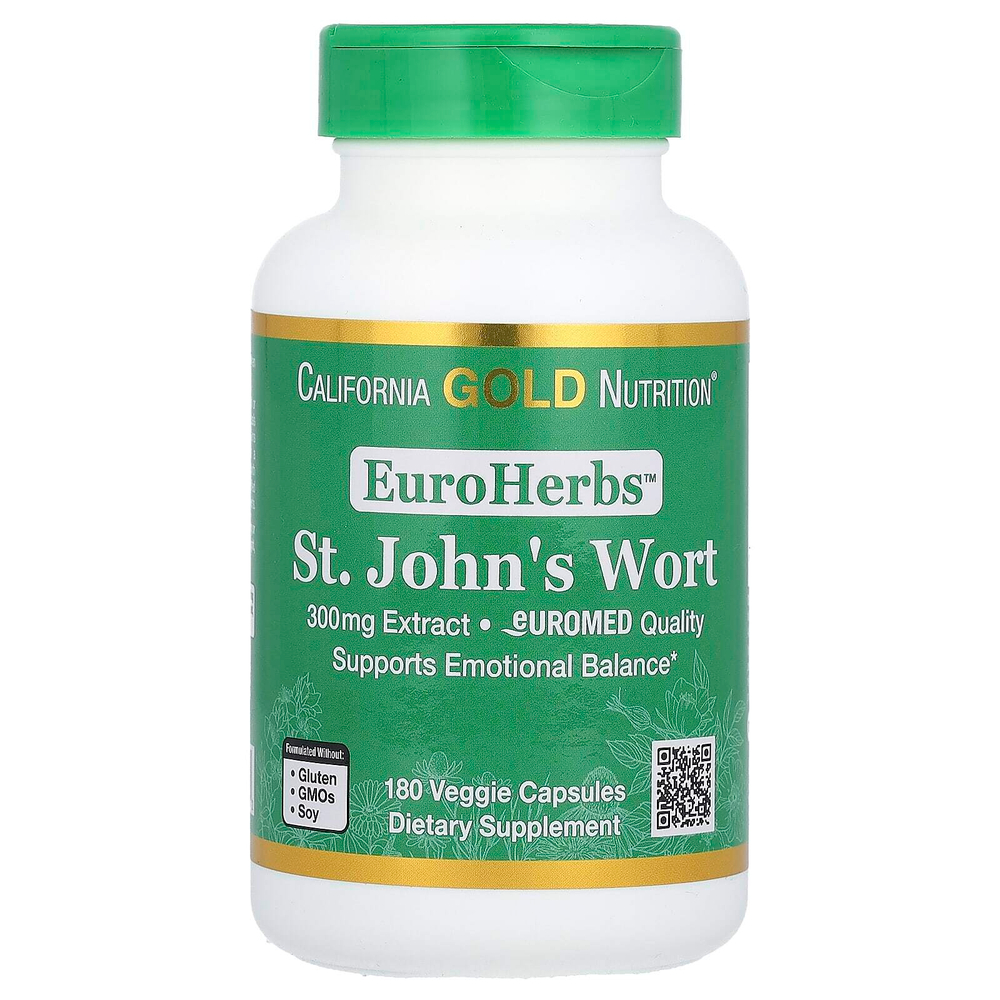 California Gold Nutrition, EuroHerbs, экстракт зверобоя, качество Euromed, 300 мг, 180 растительных капсул