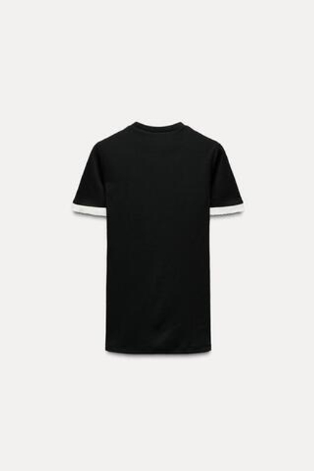 ZARA ФУТБОЛКА С КОНТРАСТНОЙ ОКАНТОВКОЙ, ЧЕРНЫЙ