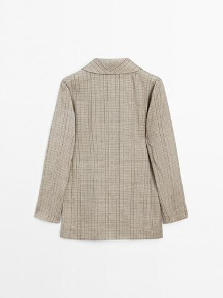 Massimo Dutti Блейзер с шалевым воротником в клетку, бежевый