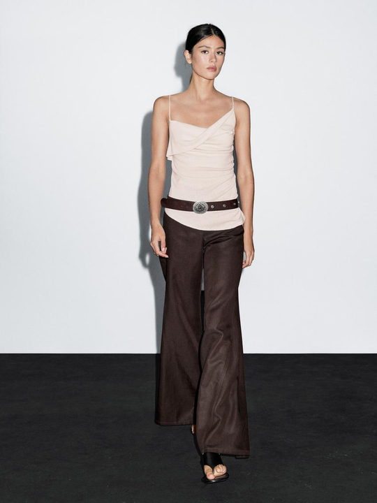 Massimo Dutti Топ из 100% хлопка с асимметричным вырезом, натуральный, кремовый