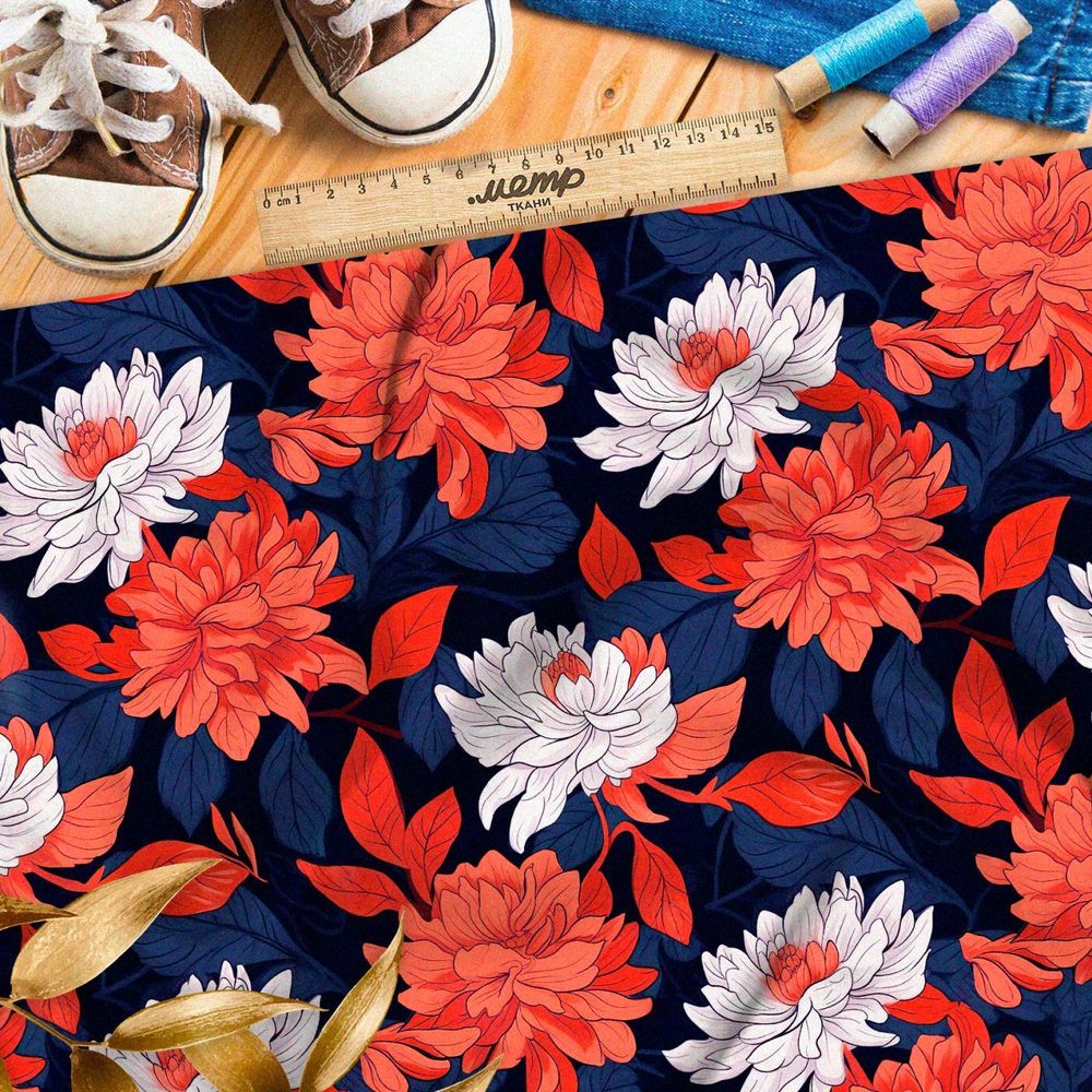 Ткань Ниагара Софт кораловый цветочный акцент