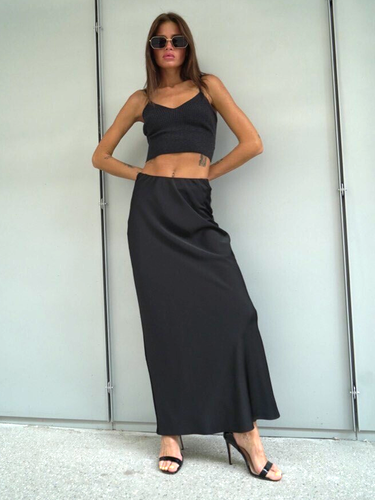 Черная шелковая юбка-макси Easy