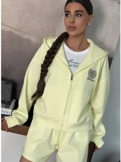 Костюм спортивный зип худи с капюшоном и шортами женский