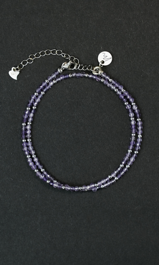 Чокер "Memo about Mind" из аметиста с серебряными бусинами с удлинителем 33-38 см