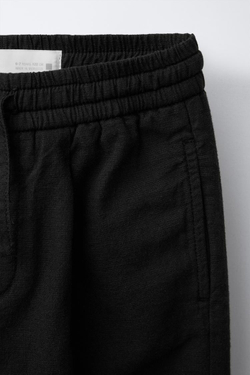 ZARA ЛЬНЯНЫЕ БРЮКИ С ПРЯМОГО КРОЯ, ЧЕРНЫЙ