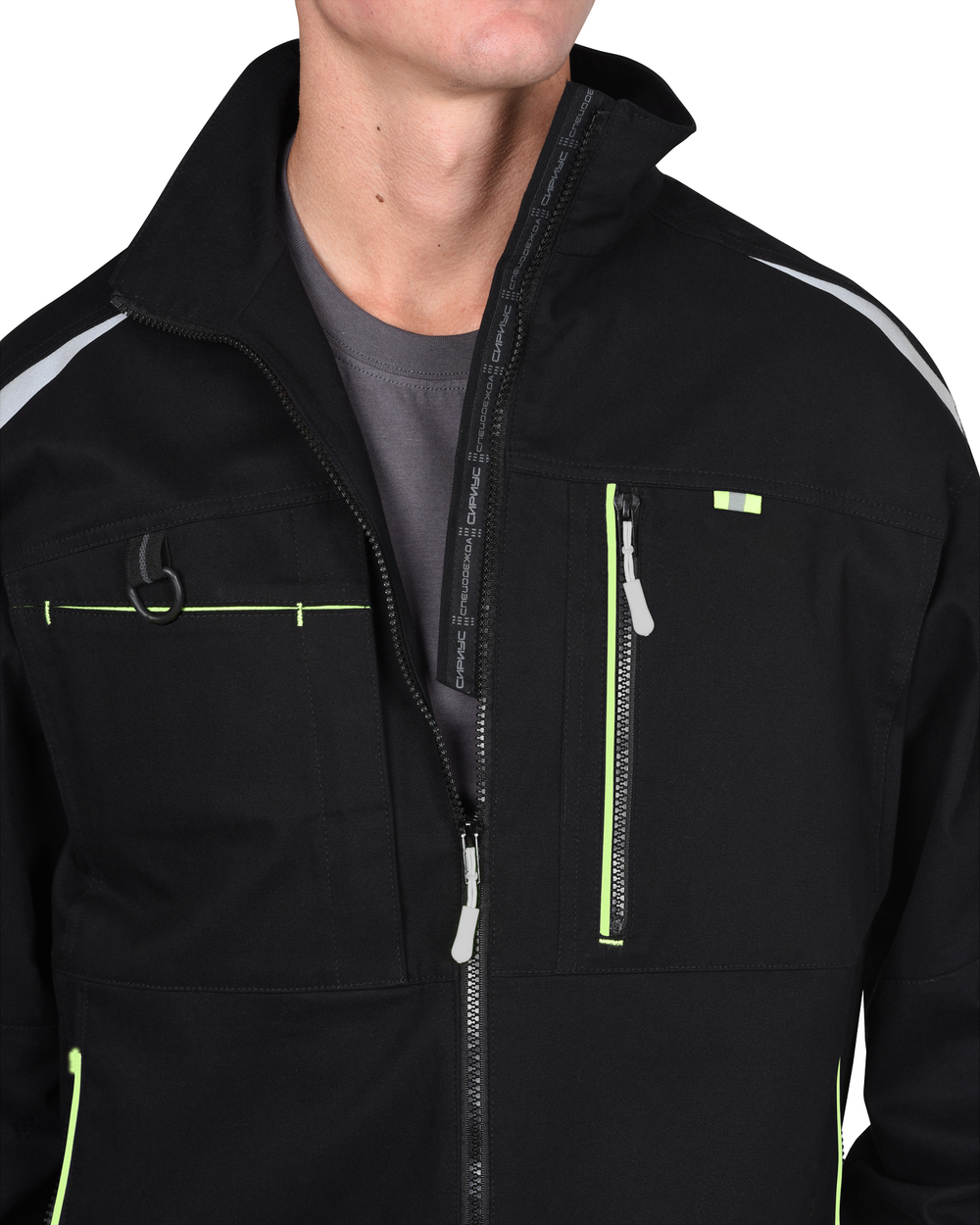 Костюм СИРИУС-ДЕКСТЕР куртка, брюки, черный с лимонной отделкой, тк. стрейч с ВО