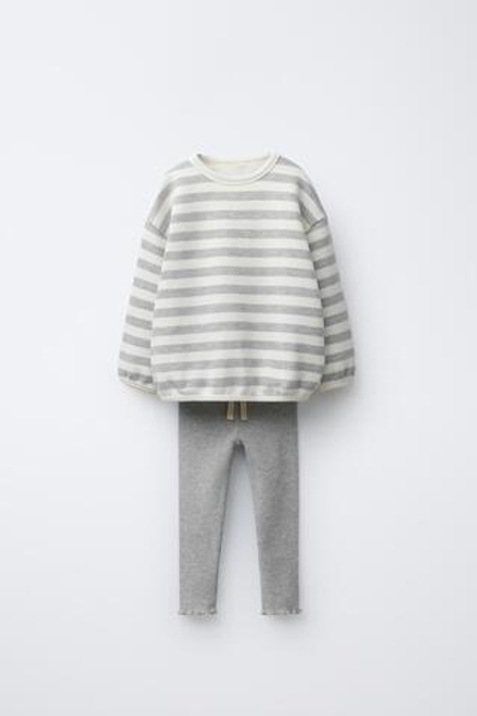 ZARA КОМПЛЕКТ ИЗ ПОЛОСАТОЙ ТОЛСТОВКИ И ЛЕГИНСОВ SOFT TOUCH, СЕРЫЙ МЕЛАНЖ