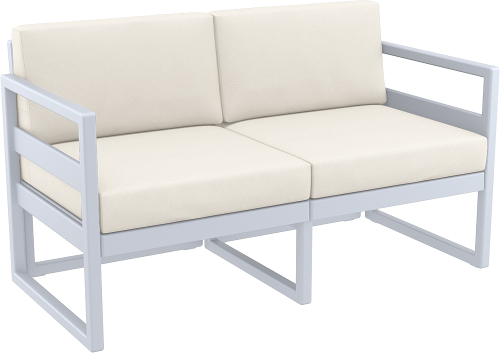 Диван пластиковый двухместный с подушками Siesta Contract Mykonos, серебристый, бежевый