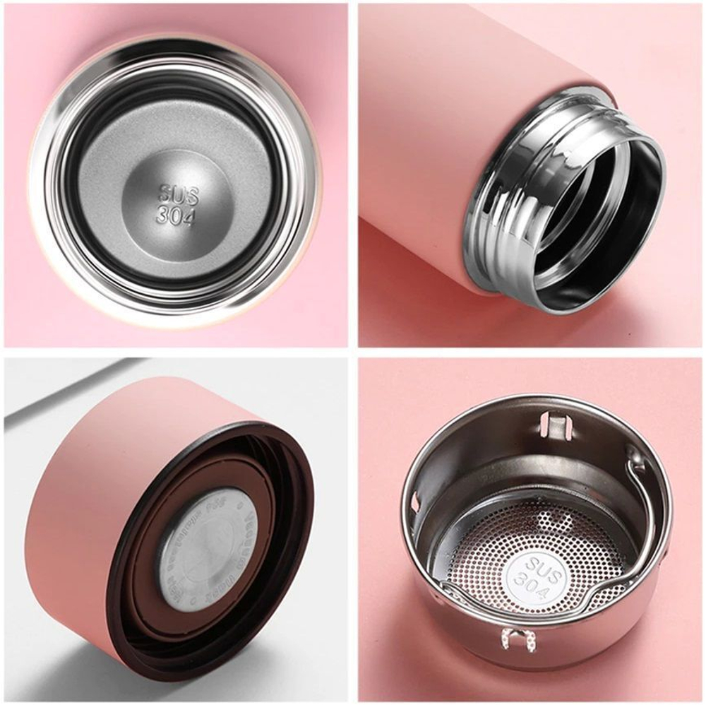 Термобутылка из нержавеющей стали, с дисплеем температуры, 300 мл, розовая. Товар уцененный