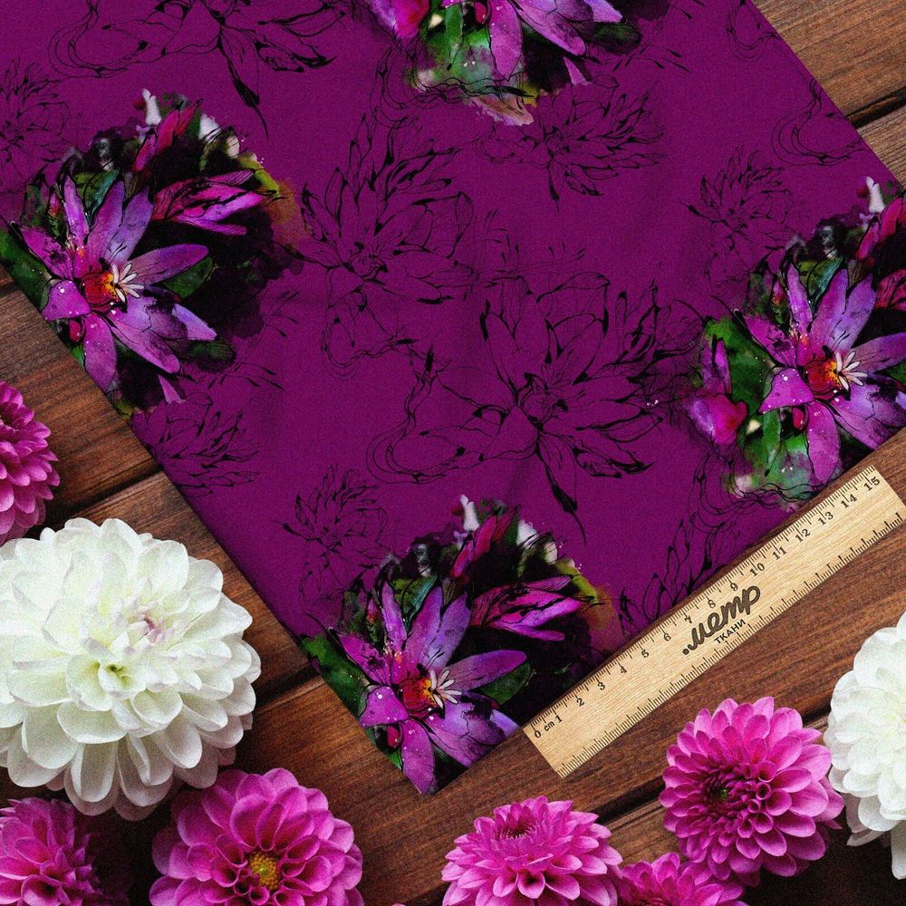 Ткань оксфорд 600 цветок с тенью на фиолетовом